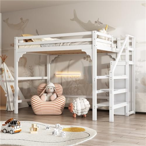 buiesjole Hochbett 140x200 cm Mit Lattenrost Kinderbett Mit Stufentreppe Mit Kleiderschrank Und Stauraum Jugendbett Für Kinder Jugendliche Einzelbett Weiß