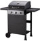 BRASERO Cooking Box - Barbecue gaz sur Chariot 3 Feux - 3 brûleurs - Surface de Cuisson en Acier émaillée 49 x 39 cm - tablettes rabattables, 2 Roues - Noir
