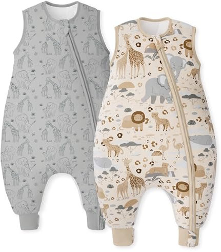 Unnivoll Baby Schlafsack mit Füßen 1,5 Tog 2er Pack Schlafsack Baby Baumwolle Ganzjahre Schlafsack mit Beinen Babyschlafsack Weich 90 cm für Jungen Mädchen Zebra