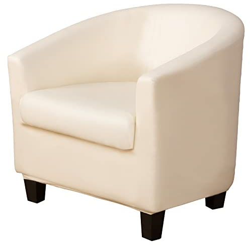 ESOUY 2-teiliger Clubsessel-Schonbezug aus PU-Leder mit Kissenbezug, dehnbarer wasserdichter Sesselbezug, Abnehmbarer Sessel-Möbelschutz für das Wohnzimmer - beige