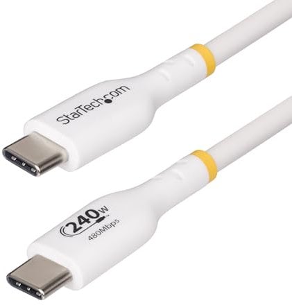 StarTech.com Câble de Charge USB-C de 2m, Blanc, Certifié USB-IF, 240W PD EPR, Câble USB-C 2.0, Transfert de Données USB-C