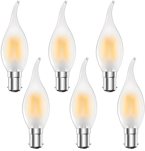 MZYOYO SBC Small Bayonet Candle Bulbs,B15 4W LED Candle Bulb,Dimmable Small Bayonet Light Bulb C35,2700K Warm White,Equivalent 35W,350LM,230V,for Chandeliers,Ceiling Light,Frosted,Pack of 6