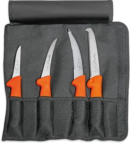 F. DICK Textil-Rolltasche Jagd 4-tlg. (Maße 34,50 x 35,50 x 6cm, mit Aufbrechmesser, Ringelmesser, Ausbeinmesser und Jagdknochensäge, Farbe Orange, Jagdmesserset) 82061000