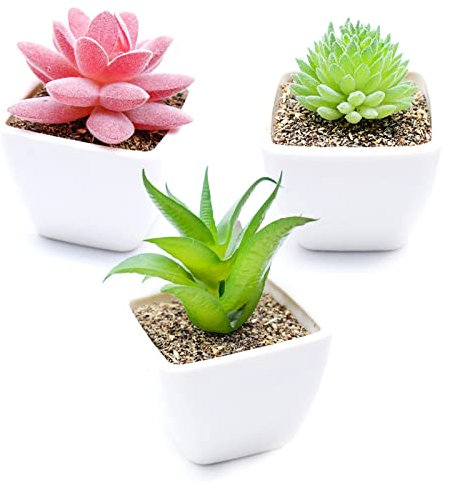 LPEPLL Pianta Finta Grassa, 3 Piante Finte Verdi per Decorazione Casa, Ideale per Cortile, Ufficio e Balcone, Piante Artificiali per Interno ed Esterno, Decorazione Giardino e Casa