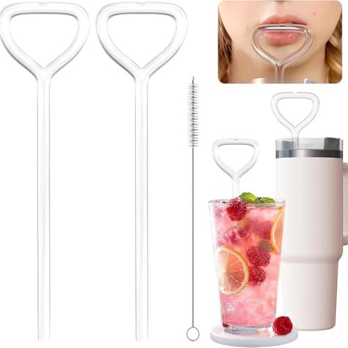 ShangEn 2pcs Wrinkle Resistant Reusable Drinking Straws with Cleaning Brush, Sideways Straw, Perfect For Milk, Tea, Juice, Cafe