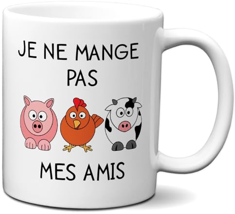 L'Esprit Des Anges Tasse-Mug Vegan Végétarien- Je ne Mange pas Mes Amis - Idée Cadeau Personnalisé Original Anniversaire Fête Ami et Famille