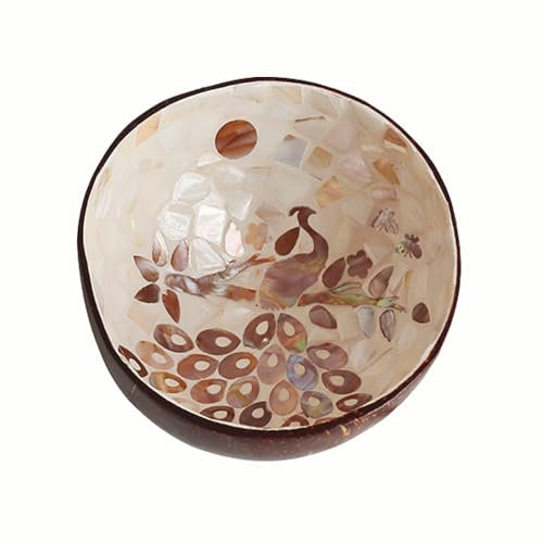 Hiseng Schlüsselschale,Kokosnuss Schale aus Natürlicher Kokosnussschale,Cartoon Druck Dekoschale für Schlüssel, Eingang, Tisch,Heimdekoration (Pfau)