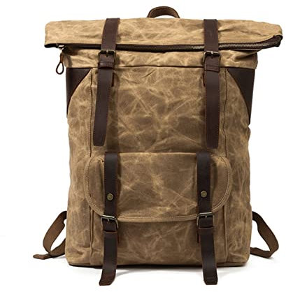 NBUCNDC Bolsa de Deporte Mochila al Aire Libre de Estilo Vintage para Hombre, Mochila de Viaje de Gran Capacidad de Lona Encerada, Bolsas de Viaje de Lona Impermeables para Hombre(Khaki)
