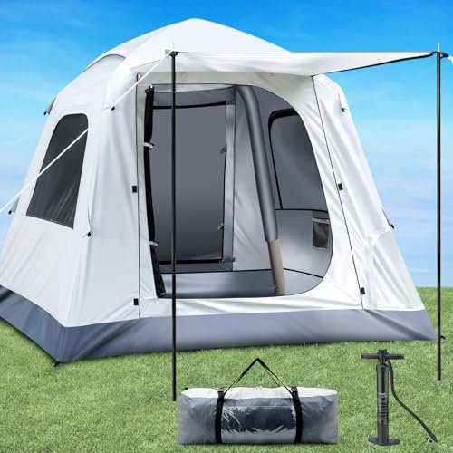 Yoking Aufblasbares Zelt für Camping, 3-4 Personen, Modernes Design, Wasserdicht, UV-Schutz, Ideal für Camping, Wandern, Angeln, Jagen, Rucksackreisen