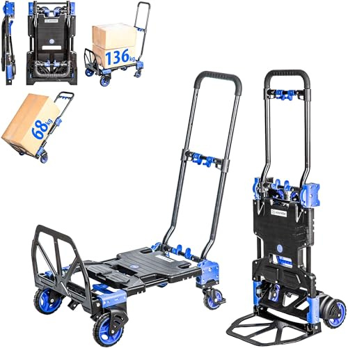 HOSTRÖM 2-in-1 Klappbarer Transportwagen & Sackkarre, Tragkraft 136 kg/68 kg, 360°-Lenkrollen, teleskopierbarer Griff, 5 Jahre Garantie