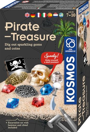 KOSMOS Piratenschatz, mehrsprachige Anleitung, Ausgrabungs-Set | Für Kinder ab 7 Jahren, Schatzsucher, Fundstücke, Gipsblock, Geologie, Experimentierset, Geschenk für Piraten-Fans