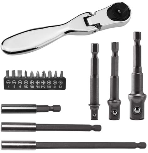 16 Pezzi Punte Avvitatore, Attacco Esagonale da 1/4 con Mini Cricchetto, Acciaio al Carbonio + Acciaio al Cromo Vanadio per Trapani Elettrici, Trapani a Percussione, Avvitatori a Batteria (Argento)