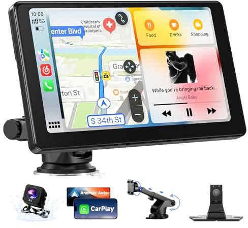 Alpinetech 2025 Neuestes 9 Zoll Carplay Display & Tragbares Android Auto Display, Car Play Display mit Rückfahrkamera GPS Navigation Bluetooth Mirror Link AUX FM Siri, Buddy Display für All Vehicles