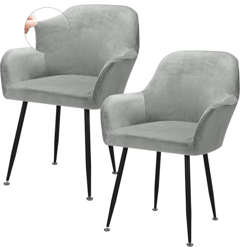 Segus Sesselhusse, Stuhlhussen 2er Set, Hussen für Stühle mit Armlehnen, Abnehmbare und Waschbarer, Stuhlhussen Grau für Hotel, Bankett, Büro, Partys Deko (Velvet)