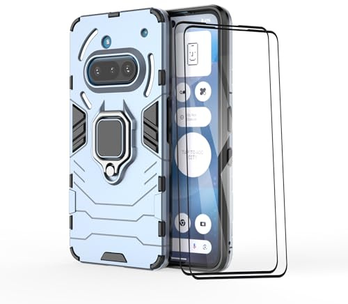 ESTH Kompatibel mit Nothing Phone (3a) Hülle mit 2 Stück Schutzfolie [Strapazierfähig] Ring Ständer Case [für Handyhalterung Auto Magnet] Militär Stoßfest Handyhülle, Blau