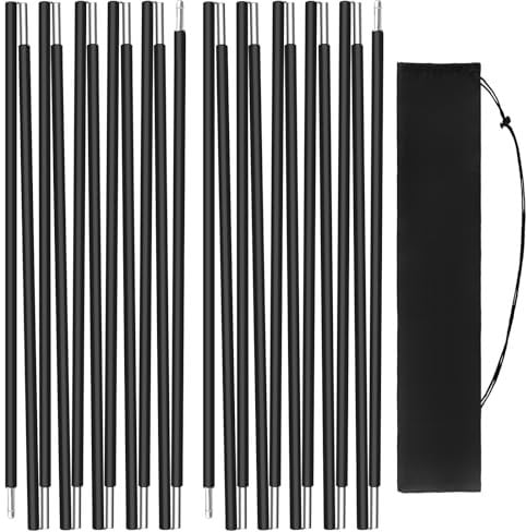MI CASA Tent Tarp Poles 3.6m Universal 11 Sections Tent Pole Replacement Camping Awning Poles Accessories Outdoor Support Rods Awning Frames Kit for Camping Hiking, Black
