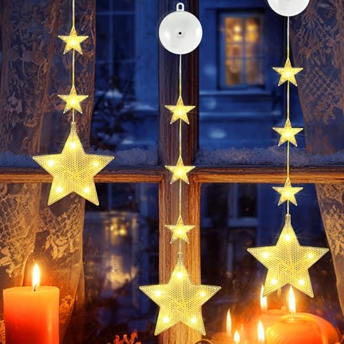 DazSpirit 3 Stück Fensterbeleuchtung Weihnachten, 8 Modi & Auto Timer | Fensterbeleuchtung Weihnachten mit Saugnäpfe, Batteriebetrieben, Weihnachtsdeko Lichterdeko für Fenster, Balkon (Warmweiß)