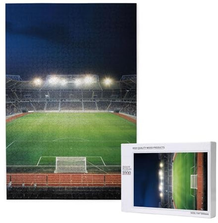 Stadium Football Satdium Field Light Night Printed Jigsaw Puzzle with Storage Box, Wooden Puzzle for Adults and Kids, 1000 Pieces Family Fun Decorative Game