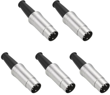 sourcing map 5-Pin DIN Male Plug Connector Male Socket Solder Terminals Connector Cable Adapter for Microphone Amplifiers Digital Audio Devices,Pack of 2 Silver Black