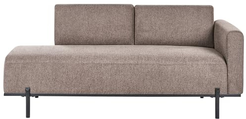 Beliani Faux Linen Chaise Lounge Right Hand Minimalistic Style Metal Legs Light Brown Savasse