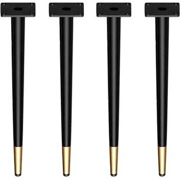 MSHGSKU Lot de 4 Pieds de Meuble Coniques en métal, Noir et doré, réglables, Droits et Coniques, pour Bureau, chaises, armoires, canapés et Autres Meubles (70 cm).