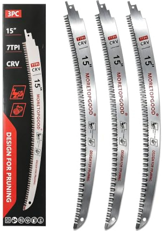 MORETOPGOOD 3PCS Arc Edge Reciprocating Saw Blade, 380mm 7TPI Japanese Teeth with Curved Edge Wood Pruning Saw Blades for Tree Trimming, Wood Cutting