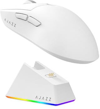 AJAZZ AJ139 V2 MC Wireless Gaming Mouse, PAW3311 Sensor, 24K DPI, 2.4G/USB-C/BT, 500mAh Battery, Ultra-Light 66g, RGB Magnetic Charging Base, 80 Million Clicks Life, Compatible with PC and Mac, White