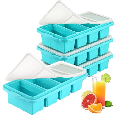 4 Pack Silicone Freezing Tray with Lid,Dishwasher-Safe Silicone Freezer Mould,Soup Freezer Containers,Ice Cube Tray Freezable Food Storage Containers for Soup Sauce Broth(Blue)