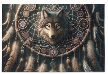 Wolf Traumfänger Puzzles DIY Geschenk Puzzle mit Mesh Aufbewahrungstasche für Erwachsene Familien 1000 Teile