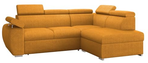 Mirjan24 Ecksofa Boston mit Schlaffunktion und Bettkasten, Eckcouch mit Einstellbare Kopfstützen, Polsterecke, L-Sofa, Verchromte Füße, 2r+R+LXp (Seite: Rechts, Flow 10)