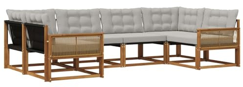 vidaXL Outdoor-Sofagarnitur mit Kissen 6 pcs Natürlich und Hellgrau, Garten-Sofa, modernes Outdoor-Sitzset, strapazierfähige Terrassenmöbel, gemütliche Lounge für Dein Wohnzimmer