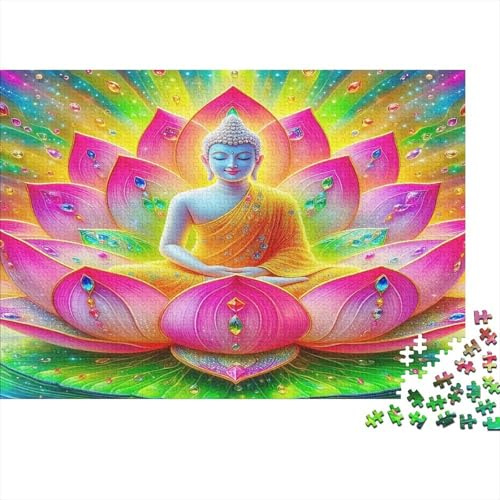 Meditierende Statue Puzzle für Erwachsene 1000 Teile Puzzle Papier Lotusblume Bunt Entspannung Konzentration Familienspiel Wohndeko Geschenk 38x26cm/1000pcs