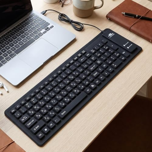 Goshyda Tastiera Russa Rollup in Silicone da 103 Tasti, Cavo USB | Tastiera pieghevole per PC portatile, layout in lingua russa, lavabile a prova di acqua, digitazione silenziosa, portatile