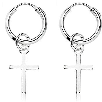 EMPATHY JEWELS - Ohrringe Kreuz Silber - Creolen mit Kreuz Damen Herren Ohrringe Silber 925 hängende Kreuzohrring