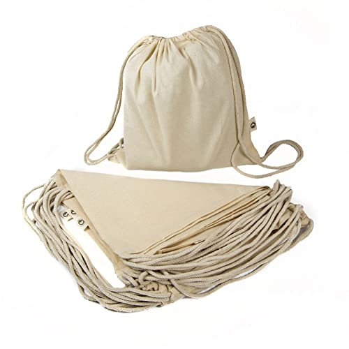 10 x Bolsa Mochila Algodón Natural Con Cordones Tamaño 39 x 35 Centimetros