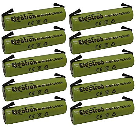 10x Batteria ricaricabile Ni-Mh Ministilo AAA 1,2V 1000mAh 1Ah con linguette lamelle terminali a saldare per pacco pacchi batteria 45x11mm 11x45mm