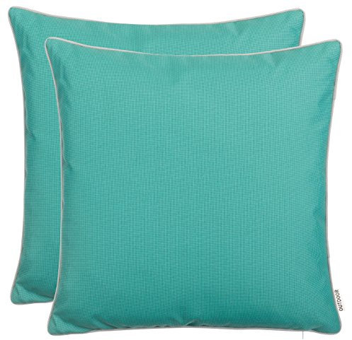 Brandsseller 2er Set Outdoor Kissen 45x45 cm – Wetterfeste Zierkissen mit Paspel – Wasserabweisende Gartenkissen & Dekokissen für draußen – Sofakissen für Balkon & Terrasse – Türkis