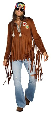 Dreamgirl Herren 1960er Jahre Rockstar Hippie Dude Kostüm Erwachsenenkostüm, Braun, XL (4er Pack)