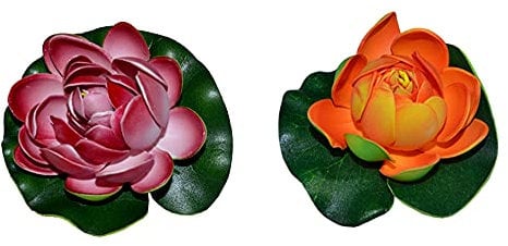 Markenlos 2er/Set Künstlich Seerosen, 18cm Aquarium Pflanze, Dekoseerose Teichrose Teichblume Teichpflanze
