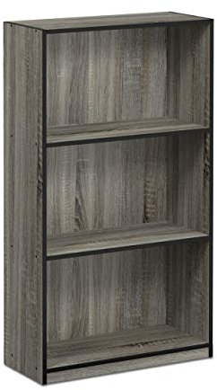 Furinno Basic Bücherregal mit 3 Fächern, Aufbewahrungsregal, holz, Französische Eiche Grau/Schwarz, 23.5 x 55.25 x 100.33 cm