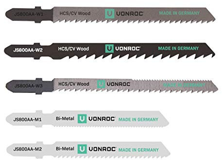 VONROC Set di 5 lame universali per seghetto alternativo, albero attacco a T, per legno e metallo