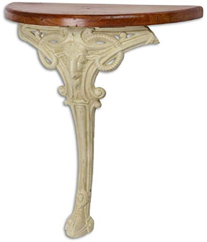 Casa Padrino Barock Beistelltisch Braun/Weiß 63 x 31 x H. 65,5 cm - Halbrunder Tisch mit Holzplatte und Gusseisen Bein - Barock Wandtisch