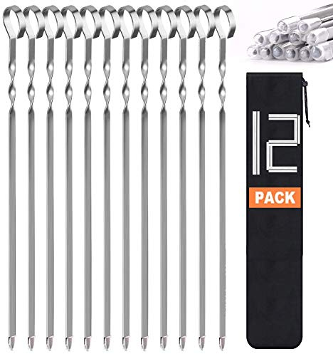 Skewers for Kabobs, 14 Metal Kebab Skewers for Grilling Flat Long Stainless Steel Kabob Sticks, Reusable Grill Shish BBQ Barbecue Sticks for Meat Chicken Vegetable Shrimp, 12 Pack