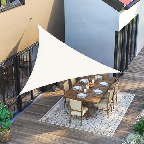 SUNNY GUARD Toldo Vela de Sombra Triangular 3x3x3m HDPE Transpirable protección UV para Patio,Jardín, Exteriores, Terraza, Color Crema