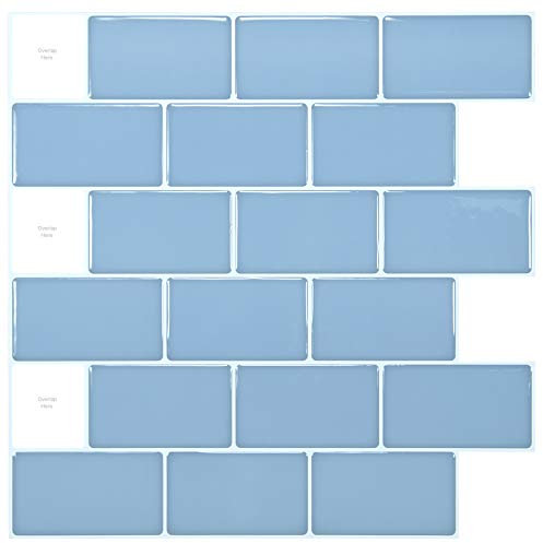 Art3d 10 Piece 30 * 30cm Fliesenaufkleber Schälen und Kleben Backsplash Fliesen Hellblau für Bad Küche