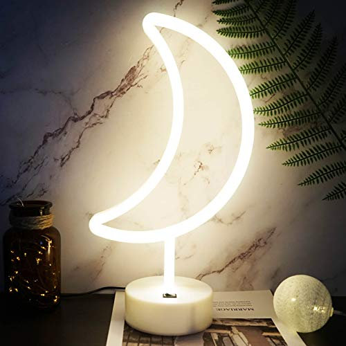 YIVIYAR LED Leuchtreklame Mond Neonlicht USB/Batterie Mondlampe Mond Nachtlicht Mond Dekor Party Lichter Mädchen Zimmer Room Dekor Regal Dekor Schlafzimmer Dekor für Frauen(Moon)