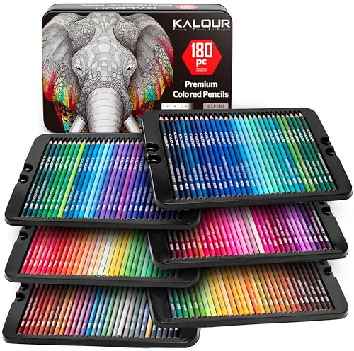 KALOUR 180 Buntstift-Set für Erwachsene, Künstler - kräftige Pigment-Weichmine - auf Wachs basierend - Ideal zum Ausmalen, Zeichnen, Skizzieren, Schattieren und Mischen - Lebendige Farben