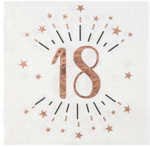 SANTEX 7350-18, Sachet de 20 Serviettes Âge étincelant métal 18 Ans Rose Gold