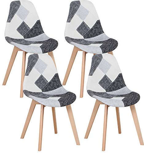 GrandCA HOME Pack de 4 Sillas de Comedor Sillas de Cocina, con Patas de Madera, Sillas de Tela Patchwork con Cojín de Asiento Acolchado, Negro