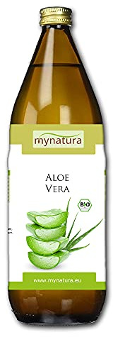 Mynatura Bio Aloe Vera Saft 6x 1 Liter Glasflasche I Naturtrüber Frischpflanzensaft I 100% Aloe Vera Direktsaft der Sorte Barbardenis Miller (6x 1L Flasche)